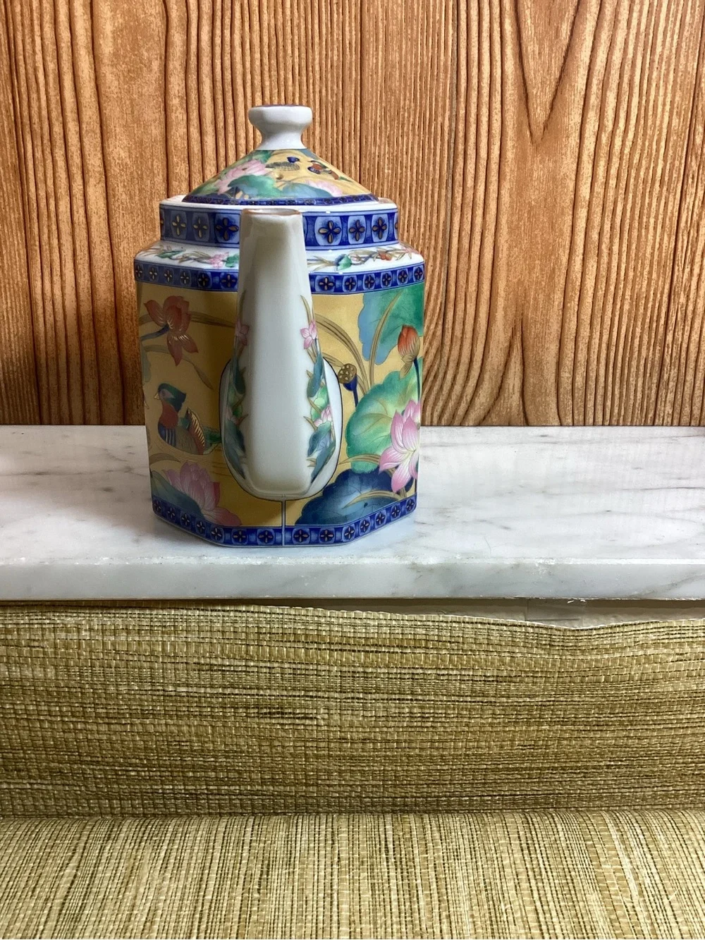 Vintage Takahashi San Francisco Lotus Flowers and Ducks Teapot Hexagon Japan